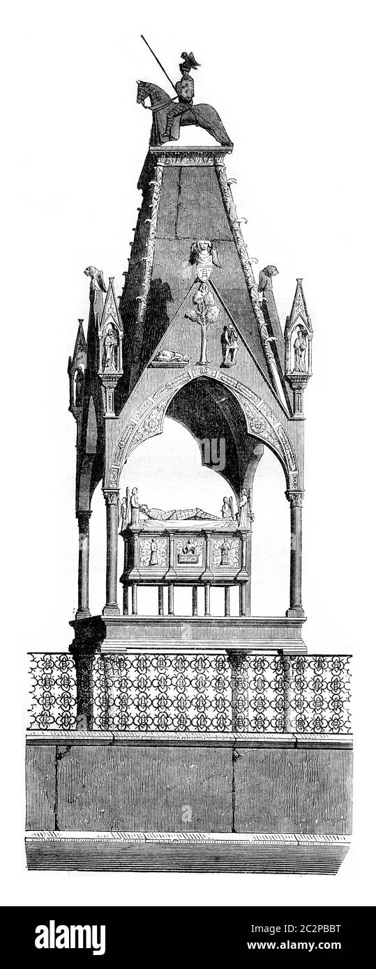 Può tomba della scala, chiesa di Santa Maria della scala, una Verona, illustrazione d'epoca incisa. Magasin Pittoresque 1844. Foto Stock
