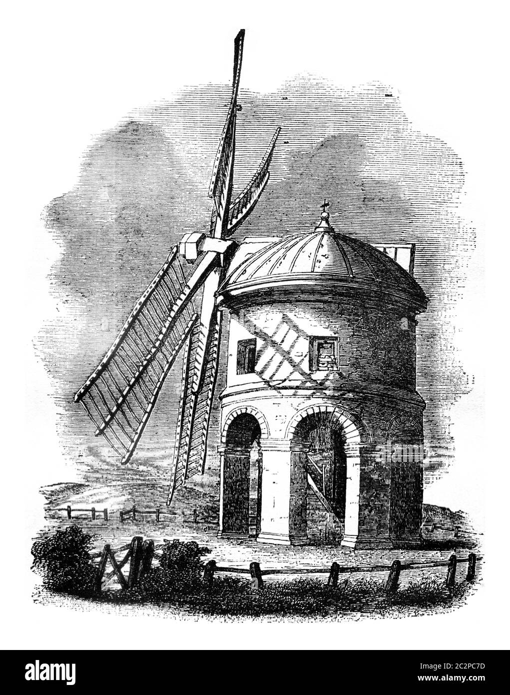 Il mulino Chesterton, Warwickshire, annata illustrazione incisa. Magasin Pittoresque 1841. Foto Stock