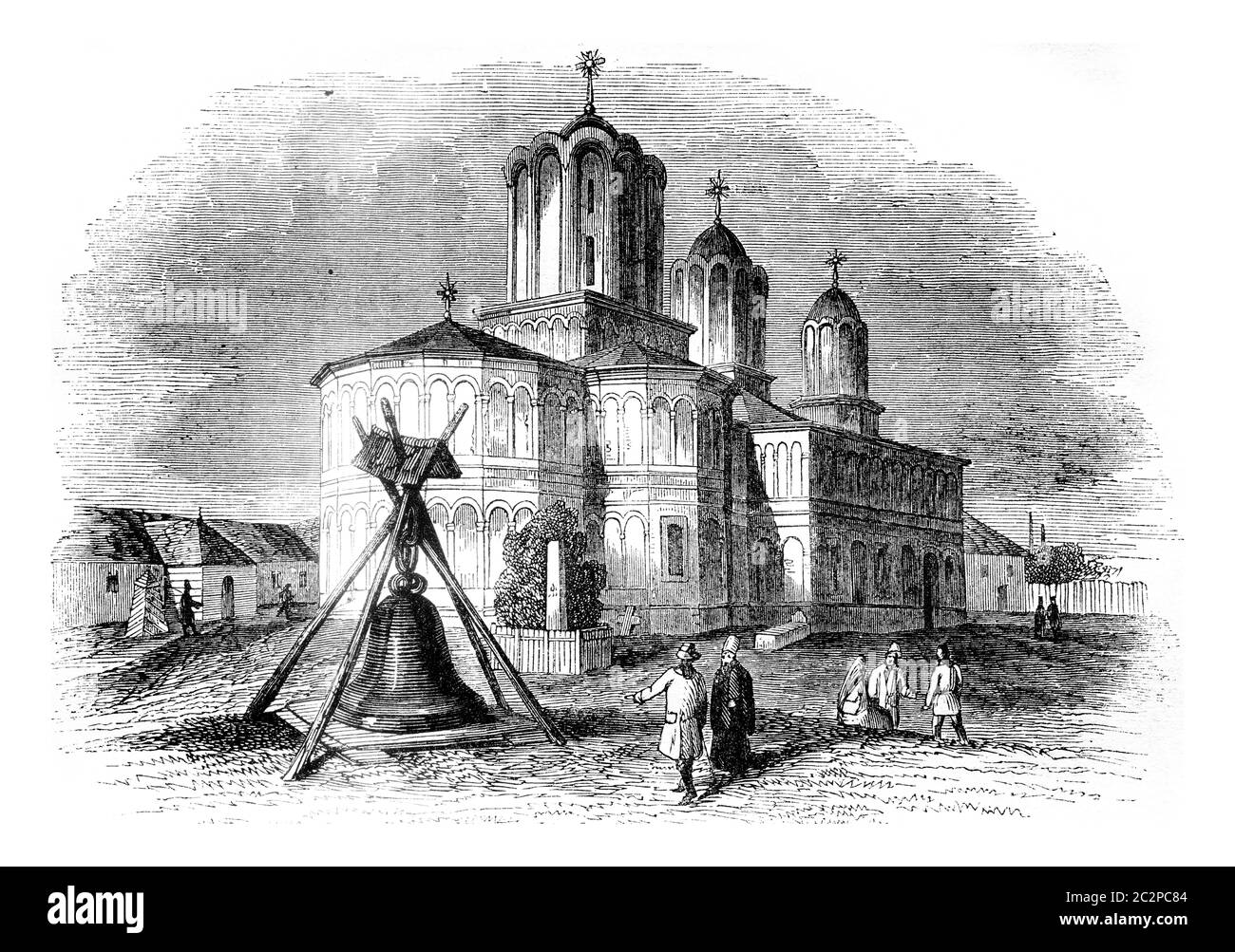Chiesa Metropolitana di Bucarest, Wallachia, illustrazione d'epoca incisa. Magasin Pittoresque 1841. Foto Stock