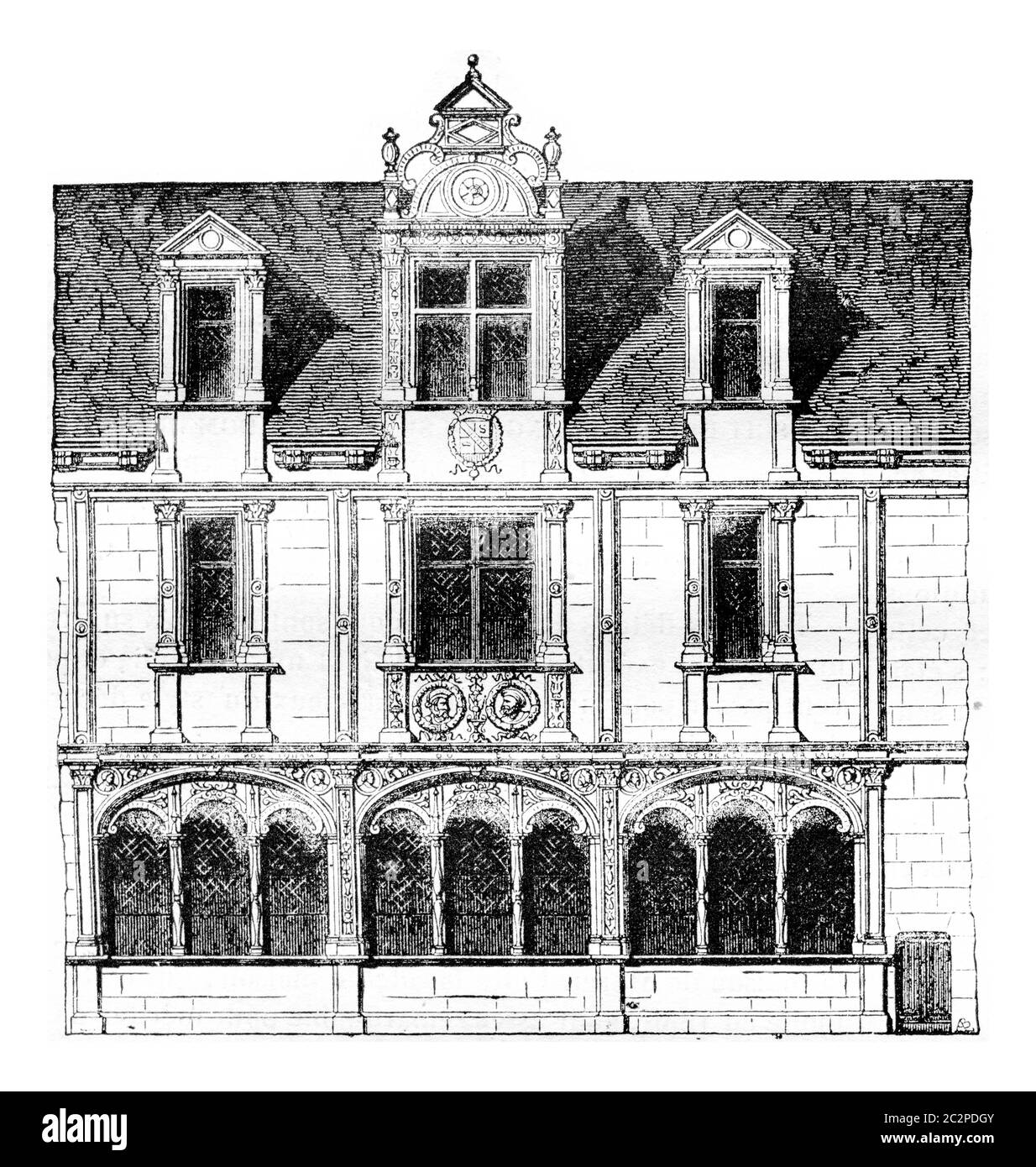 Frammento di una casa su Rue Saint-Paul, Parigi, demolita nel 1835, annata illustrazione incisa. Magasin Pittoresque 1842. Foto Stock