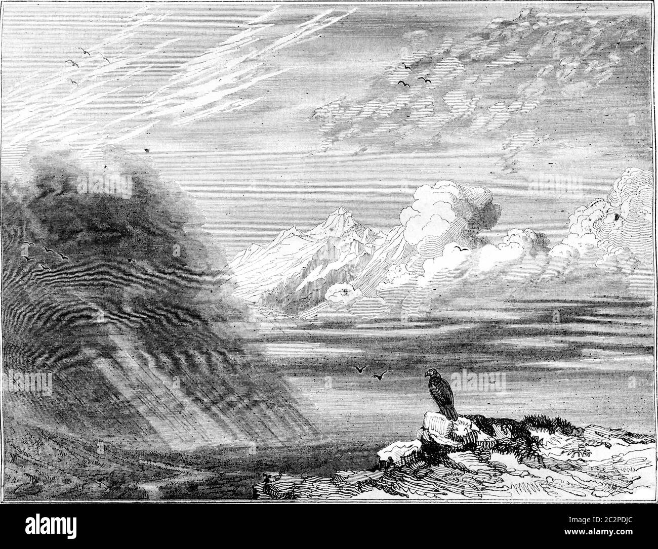 Cumulus Stratus, illustrazione vintage incisa. Magasin Pittoresque 1842. Foto Stock