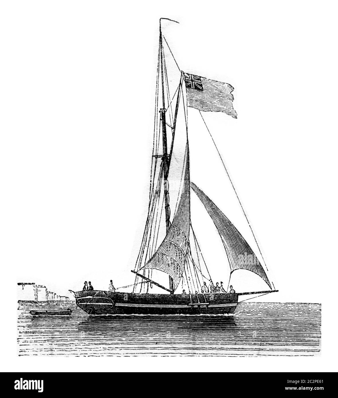 La corrente dello yacht scende, vista dal quartiere a dritta, immagine vintage incisa. Magasin Pittoresque 1842. Foto Stock