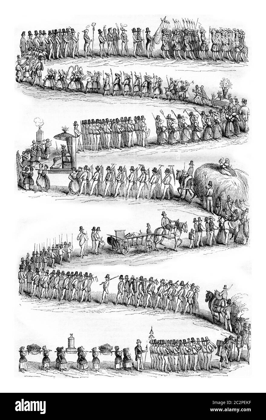 Festival dei viticoltori, Vevey, capo della processione, annata illustrazione incisa. Magasin Pittoresque 1843. Foto Stock