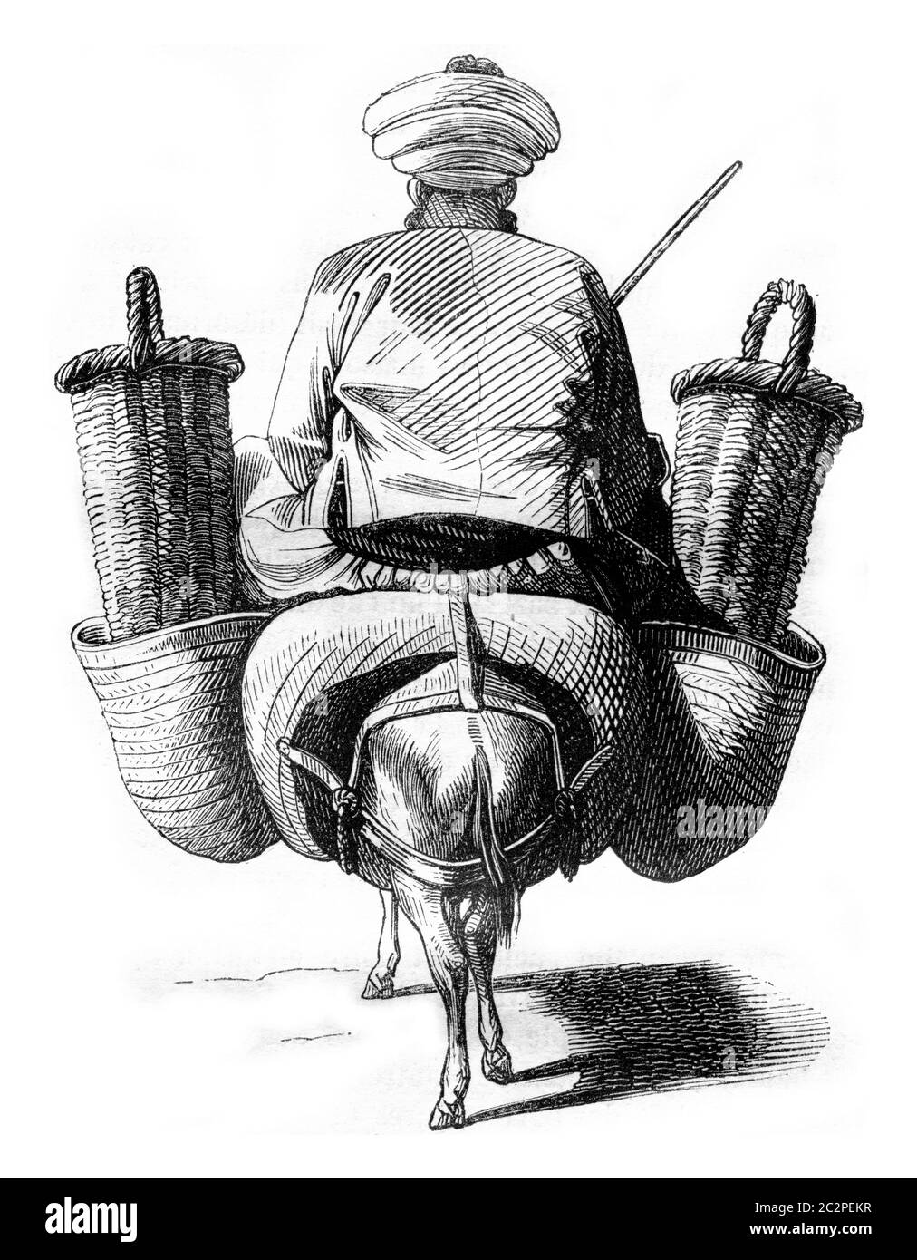 Fichi mercantili moreschi, illustrazione d'annata incisa. Magasin Pittoresque 1843. Foto Stock