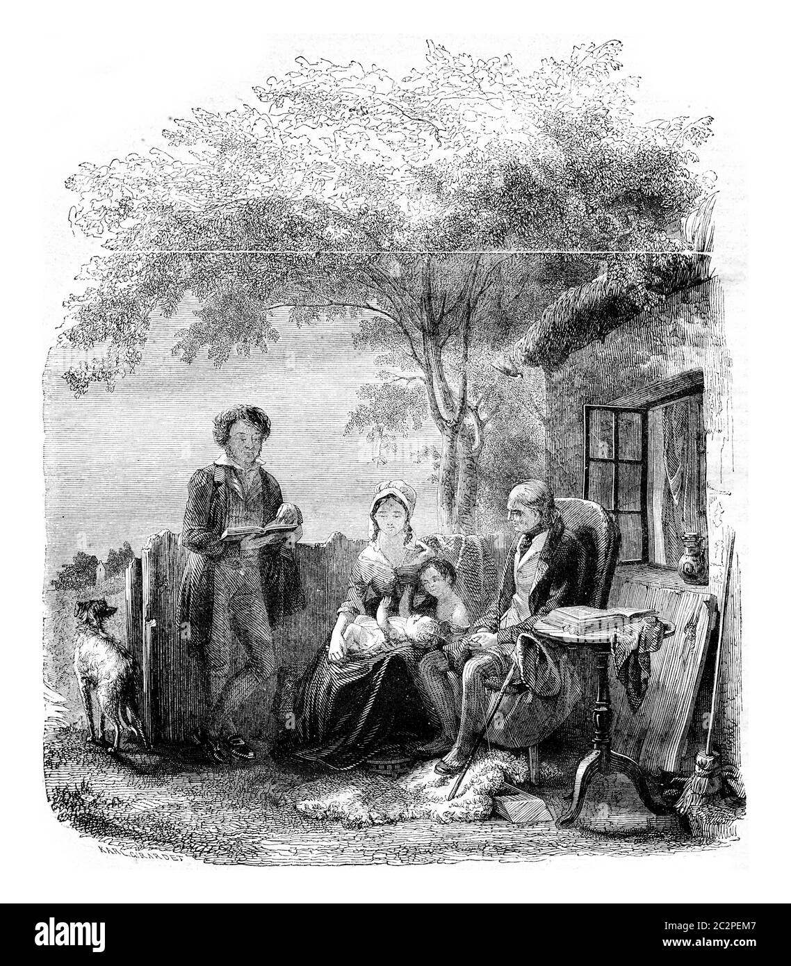 La Domenica mattina, vintage inciso illustrazione. Magasin Pittoresque 1844. Foto Stock