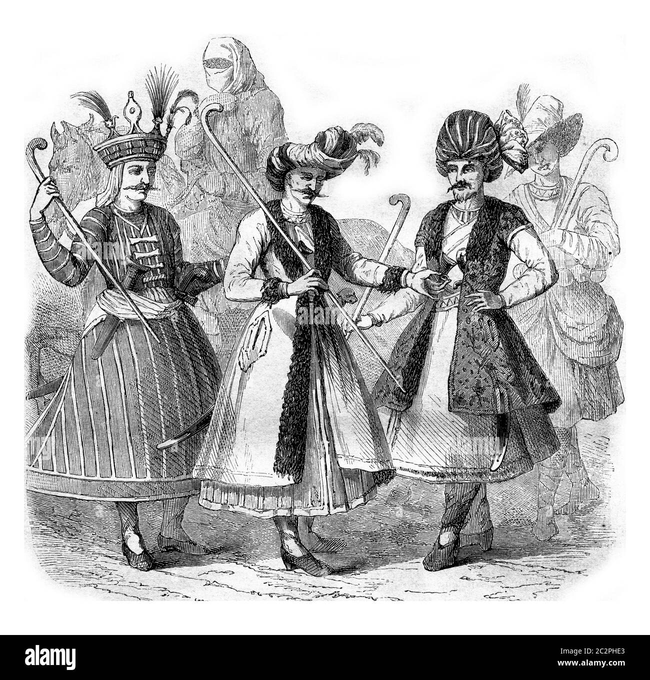 Costumi signori persiani nel 1666, illustrazione d'epoca incisa. Magasin Pittoresque 1857. Foto Stock