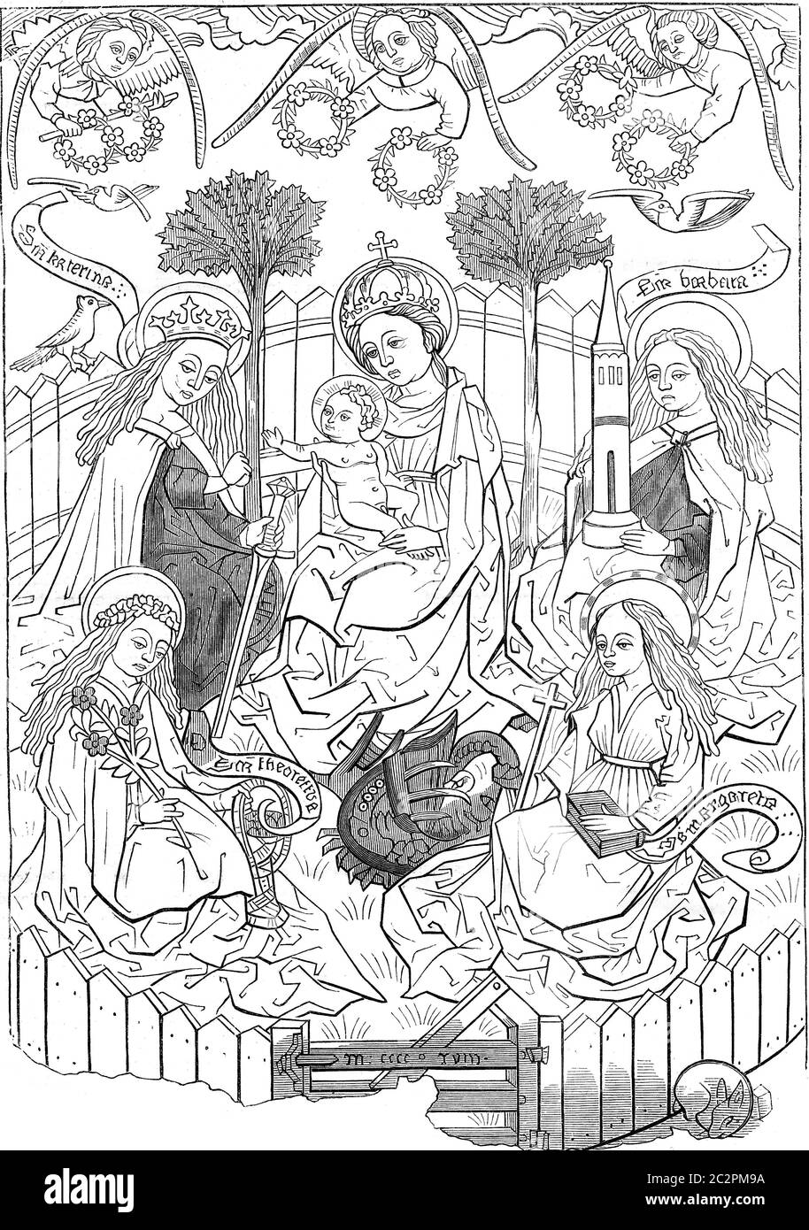 Facsimile riduce un taglio di legno di proprietà del Sig. De Reiffengberg, illustrazione vintage incisa. Magasin Pittoresque 1845. Foto Stock