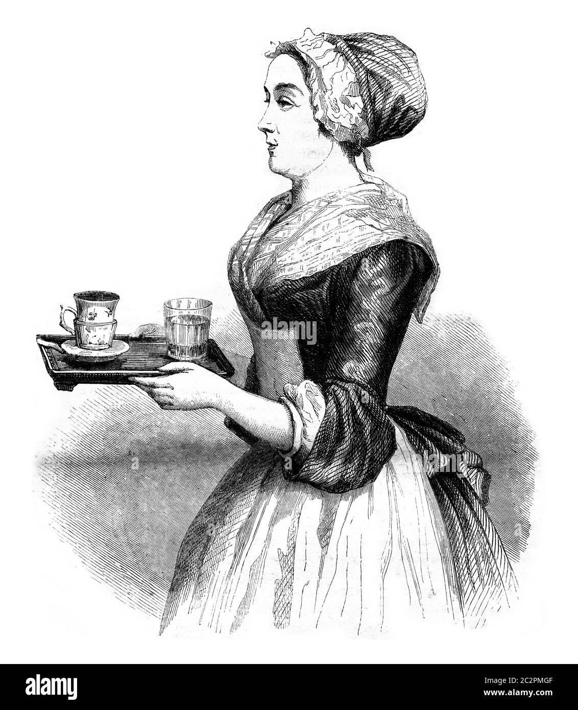 Il cioccolato di Liotard, illustrazione vintage incisa. Magasin Pittoresque 1846. Foto Stock