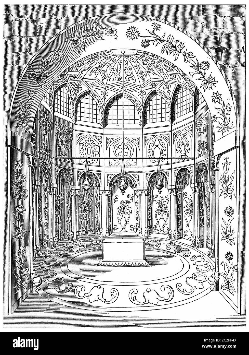 Tomba di Abbas II (XVII secolo), a Isfahan, illustrazione d'epoca incisa. Enciclopedia industriale E.-O. Lami - 1875. Foto Stock