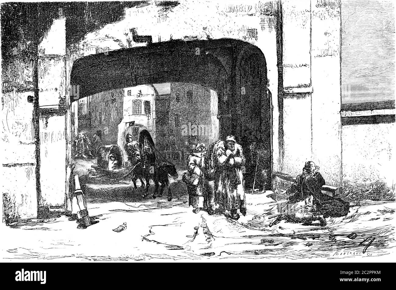 Una delle porte del porto, il Sandpforte (porta Sable), illustrazione vintage incisa. Le Tour du Monde, Travel Journal, (1865). Foto Stock