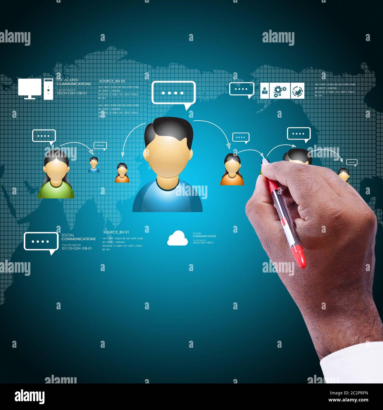 Uomo che mostra sociale il concetto di rete Foto Stock