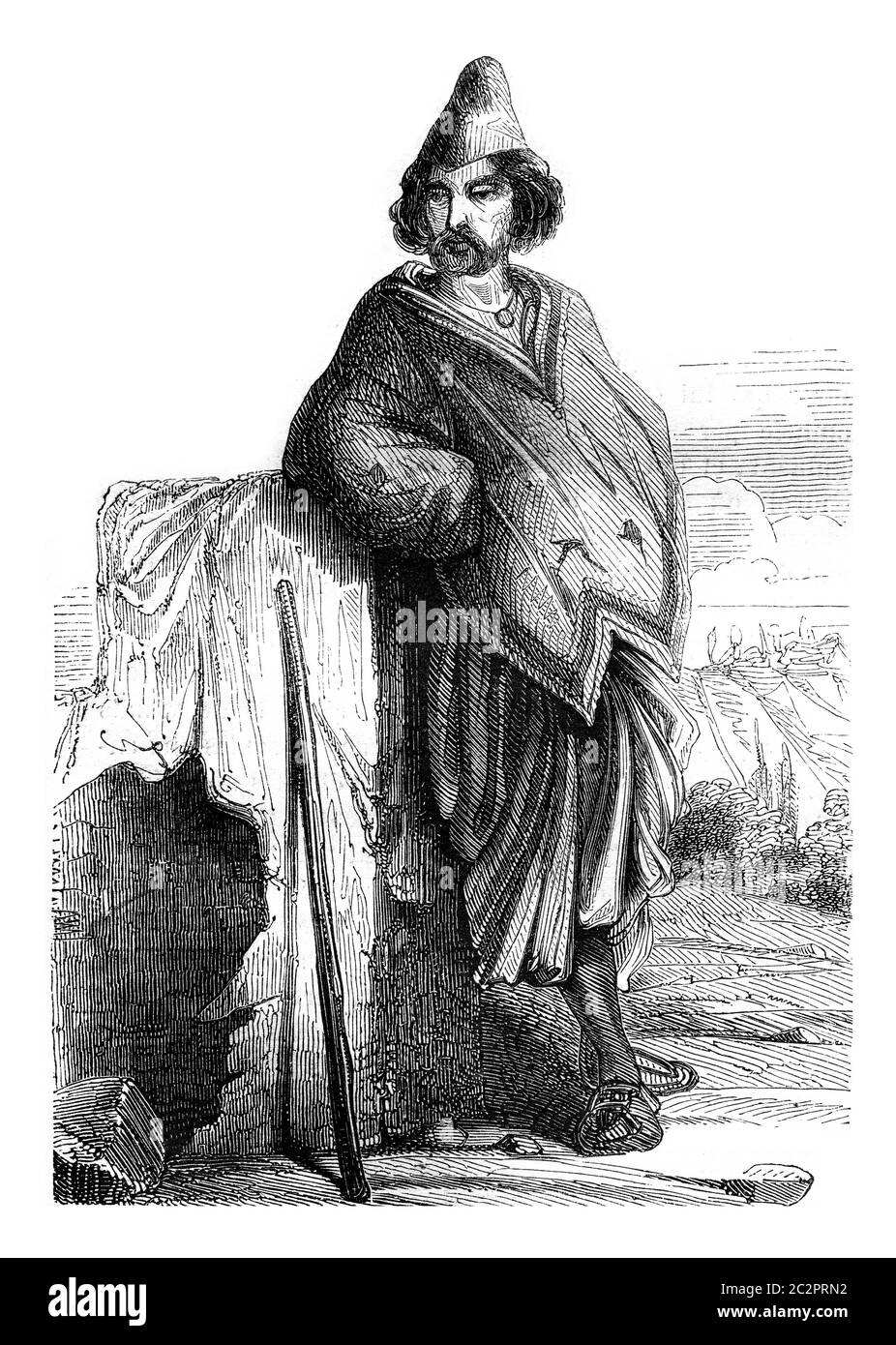 Minatore cileno, Valparaiso, illustrazione vintage incisa. Magasin Pittoresque 1847. Foto Stock