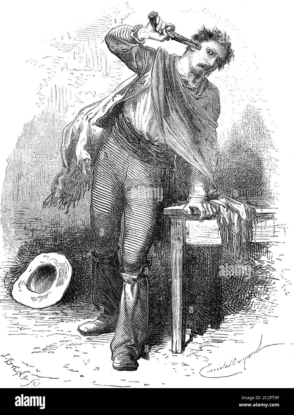 Suicidio, vintage inciso illustrazione. Le Tour du Monde, Travel Journal, (1872). Foto Stock