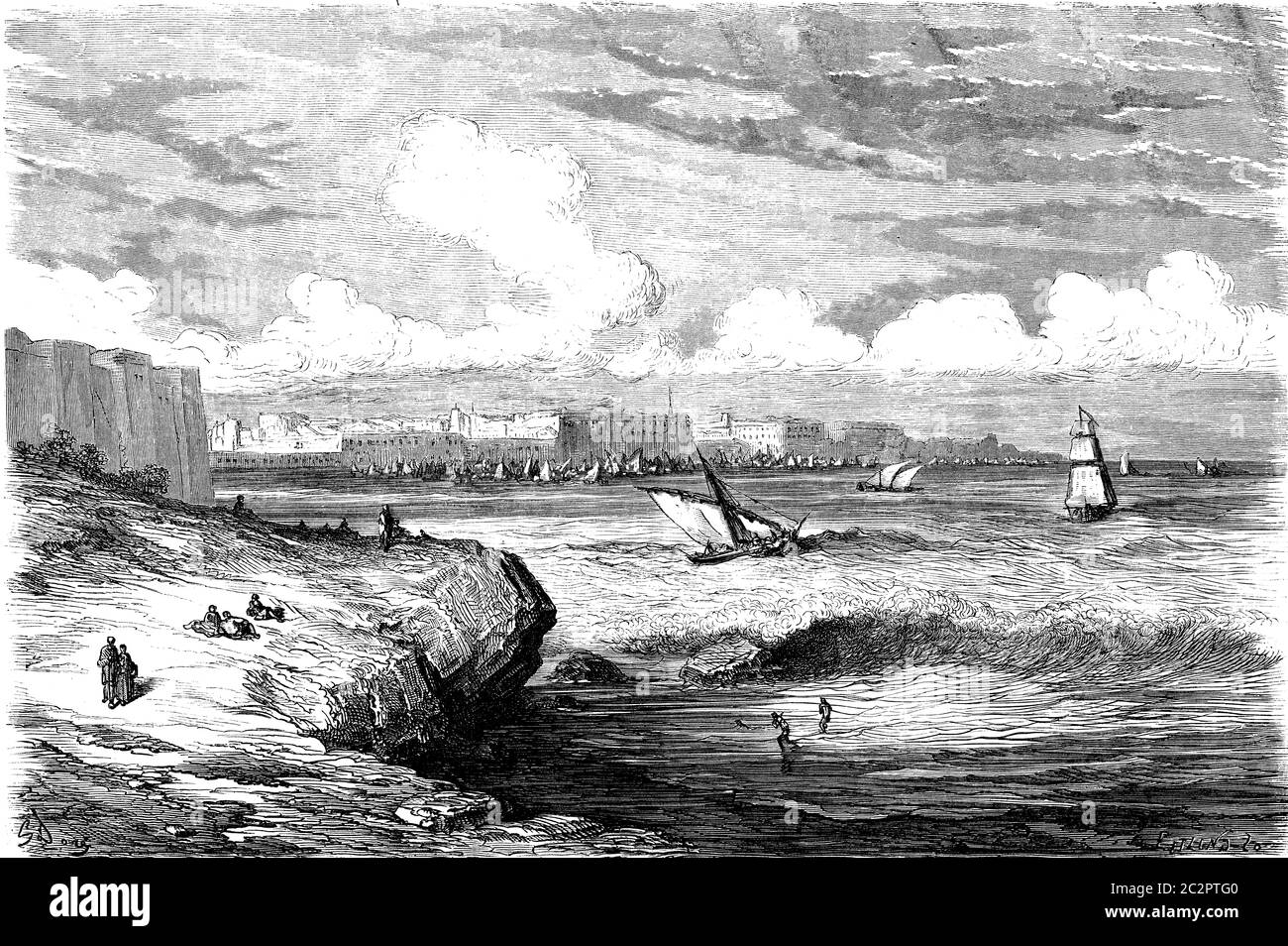 Cadice, illustrazione vintage incisa. Le Tour du Monde, Travel Journal, (1865). Foto Stock