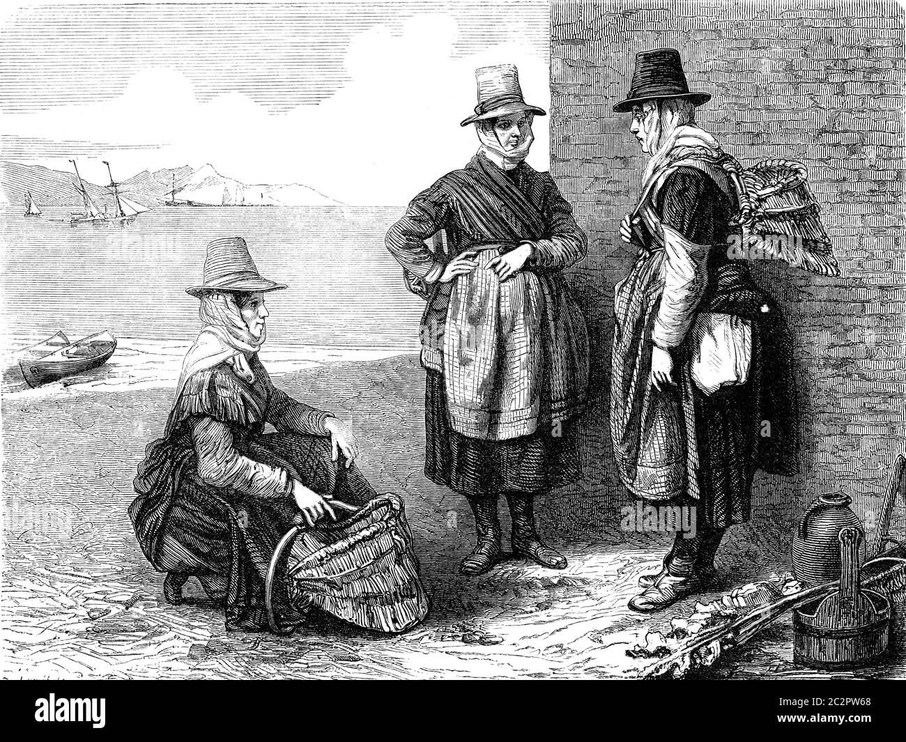 Pescivendoli al Galles, illustrazione d'annata incisa. Le Tour du Monde, Travel Journal, (1865). Foto Stock