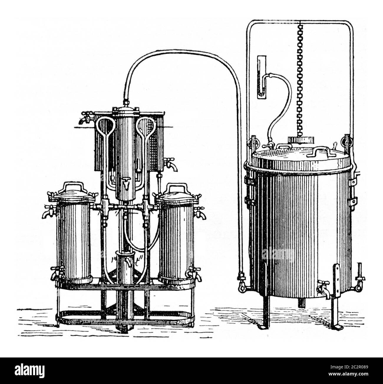 Gassificatore, illustrazione vintage incisa. Enciclopedia industriale E.-O. Lami - 1875. Foto Stock