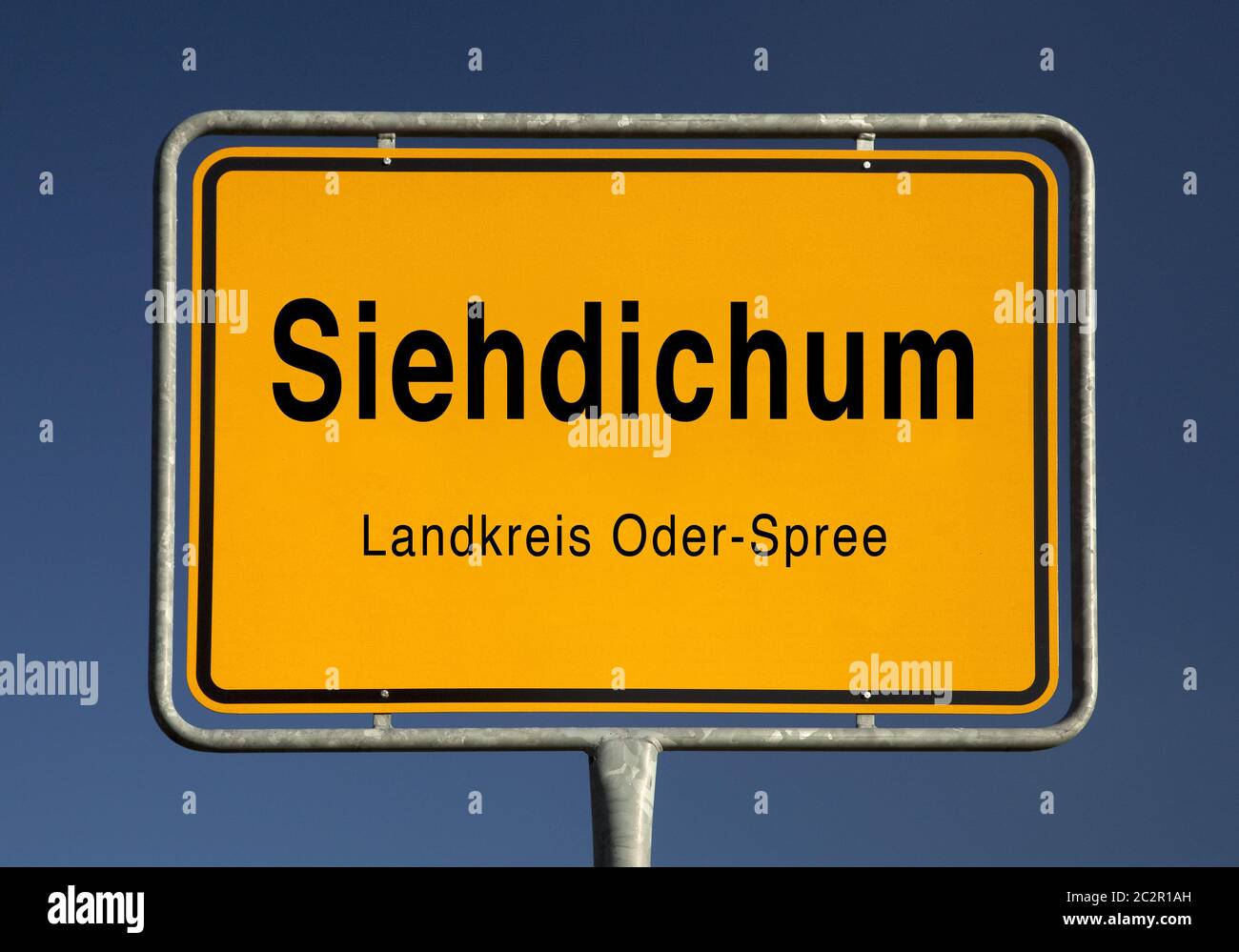 Cartello d'ingresso della città da Siehdicum, comunità nel quartiere Oder-Spree, Brandeburgo, Germania Foto Stock