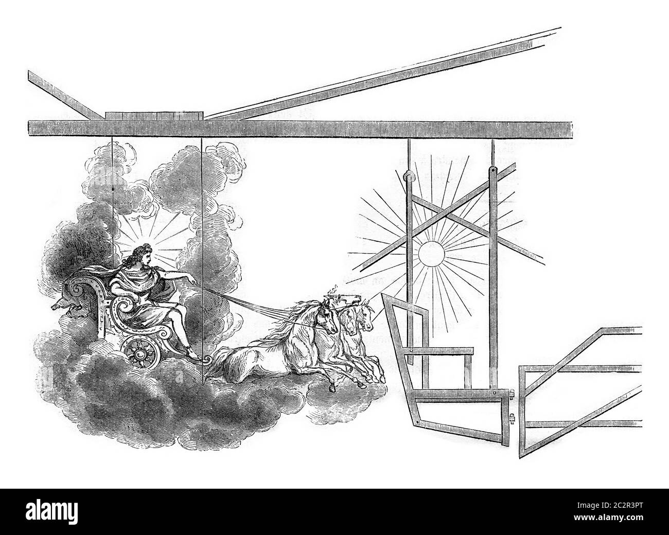 Decori opera, il carro di Apollo, illustrazione d'epoca incisa. Magasin Pittoresque 1867. Foto Stock