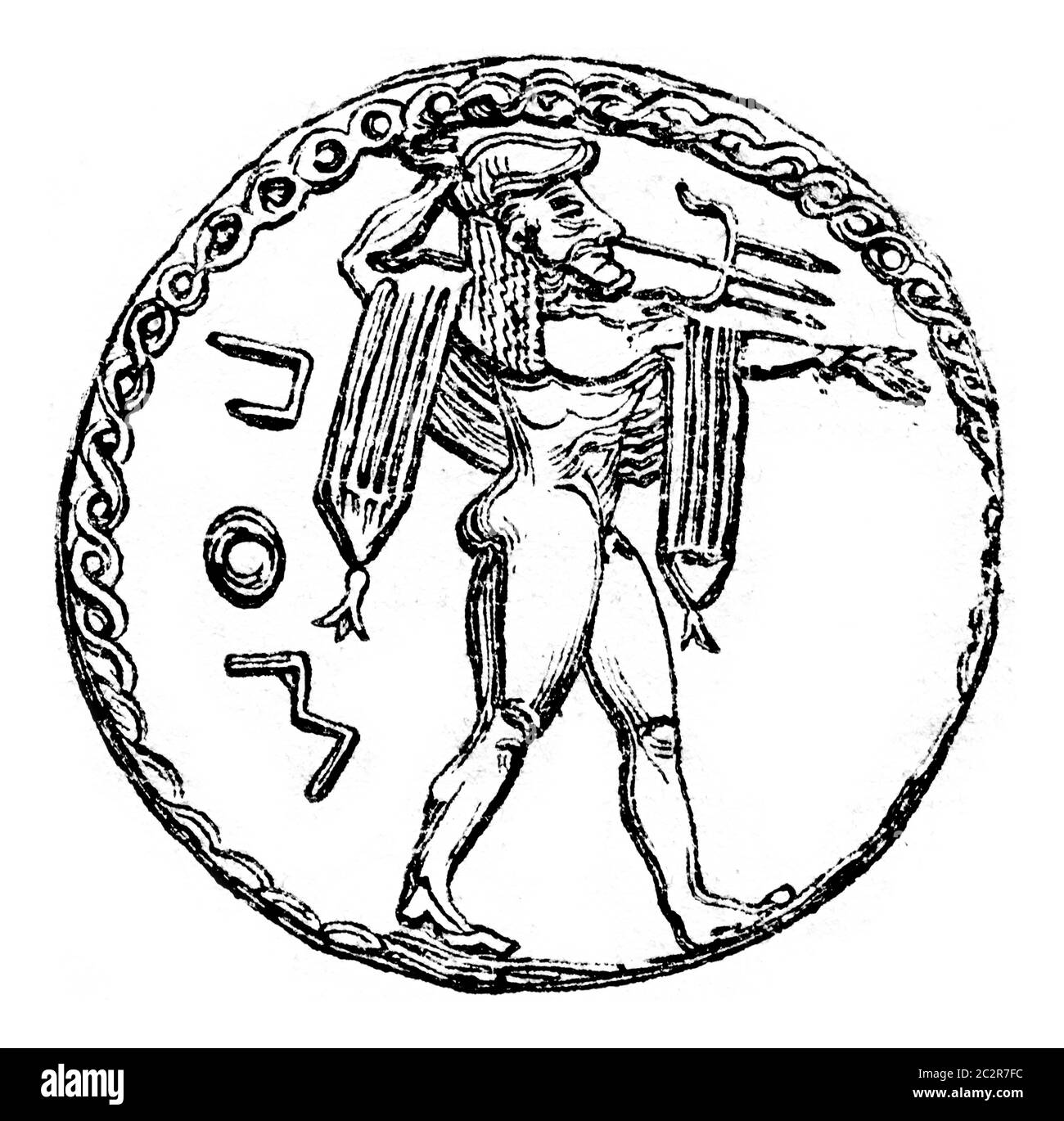 Collezione di Luynes. Medaglia Poseidon, illustrazione vintage incisa. Magasin Pittoresque 1873. Foto Stock