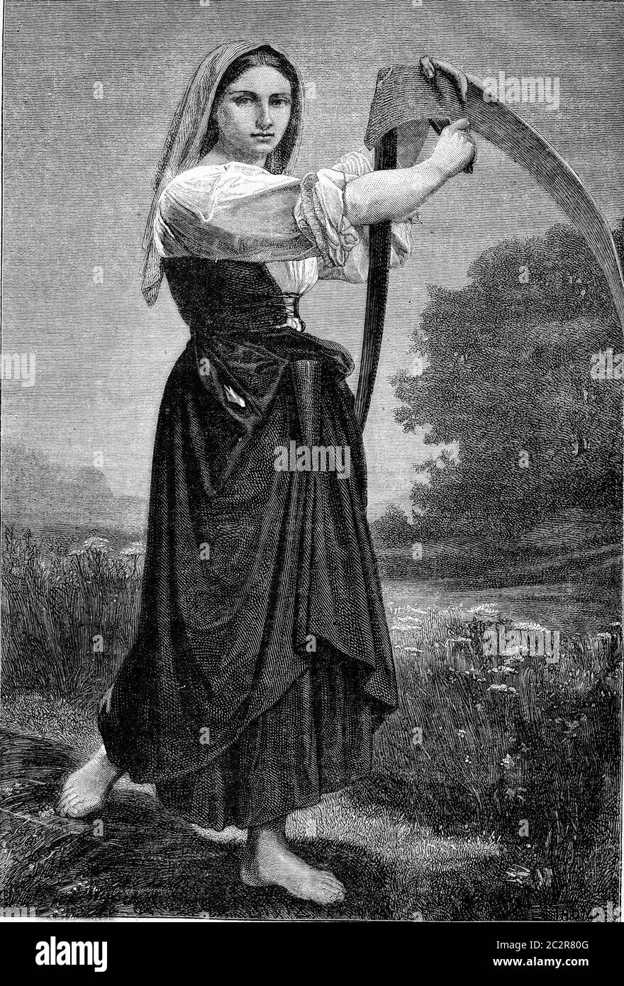 Un falciatore di Bouguereau, 1872 Mostra di pittura, illustrazione d'epoca incisa. Magasin Pittoresque 1873. Foto Stock