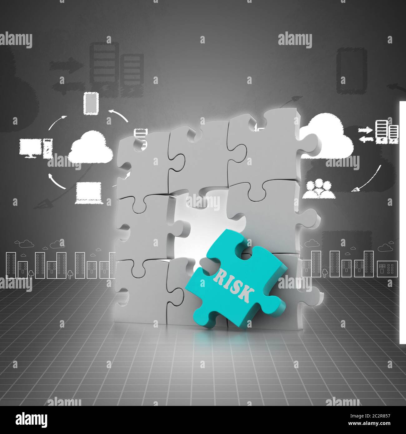 Concetto di finanza: rischio su rosso pezzo di puzzle Foto Stock