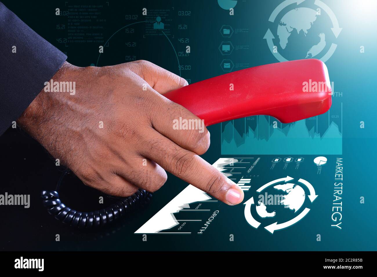 Man mano con telefono, concetto di comunicazione Foto Stock