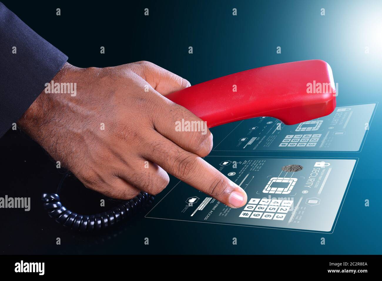 Man mano con telefono, concetto di comunicazione Foto Stock