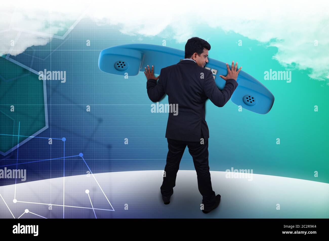 Man mano con telefono, concetto di comunicazione Foto Stock