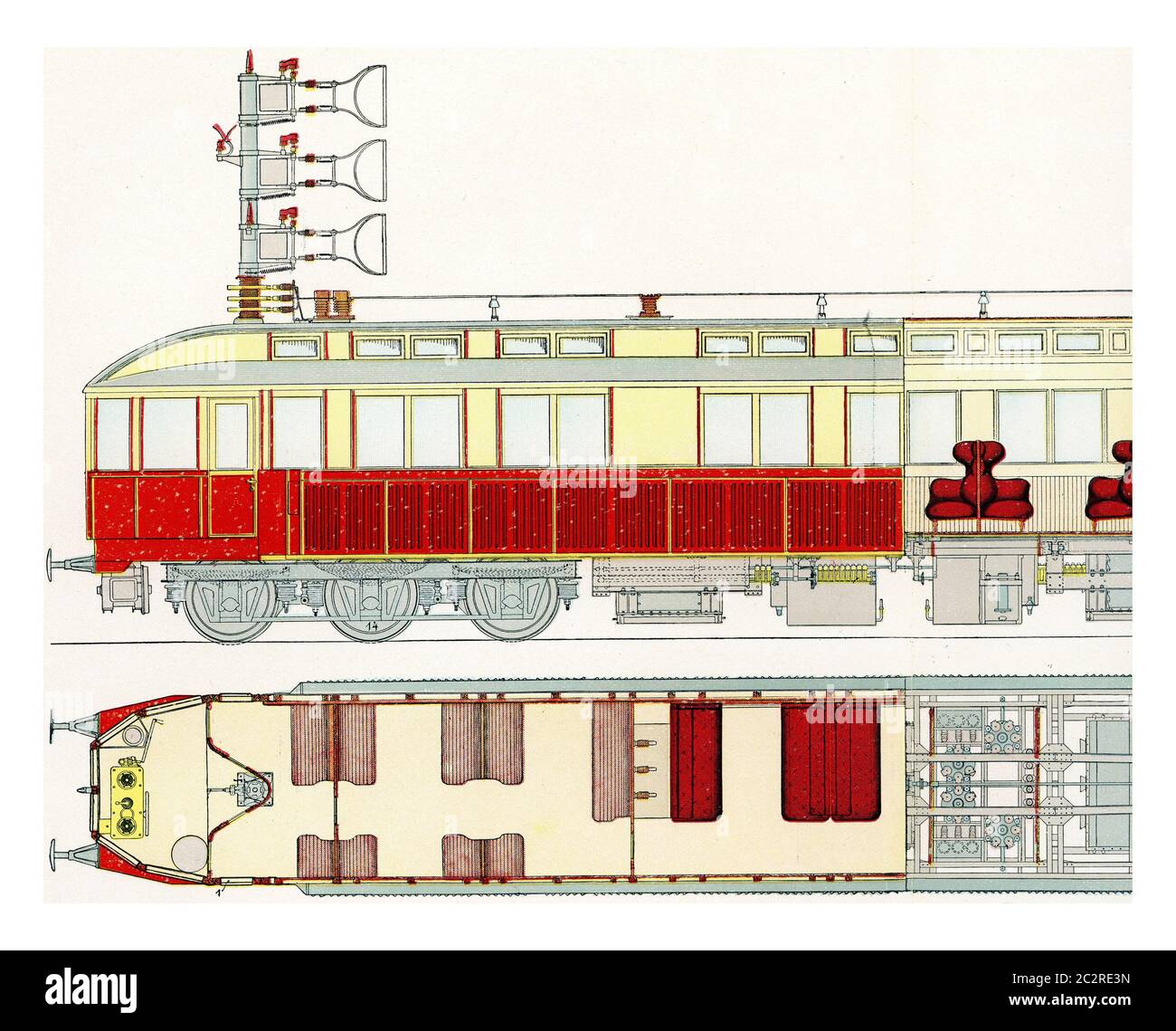 Sezione di una ferrovia veloce di prova per auto a motore Marienfelde-Zossen, illustrazione d'epoca incisa. Dall'Universo e dall'umanità, 1910. Foto Stock