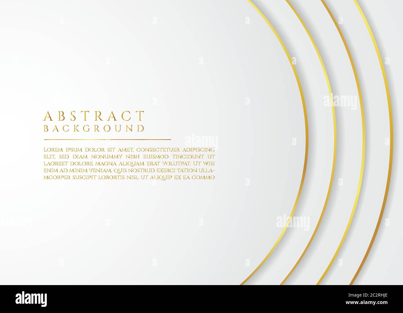 Design a forma di onda circolare di lusso, colore metallico bianco e oro con spazio per i contenuti. Illustrazione vettoriale. Illustrazione Vettoriale