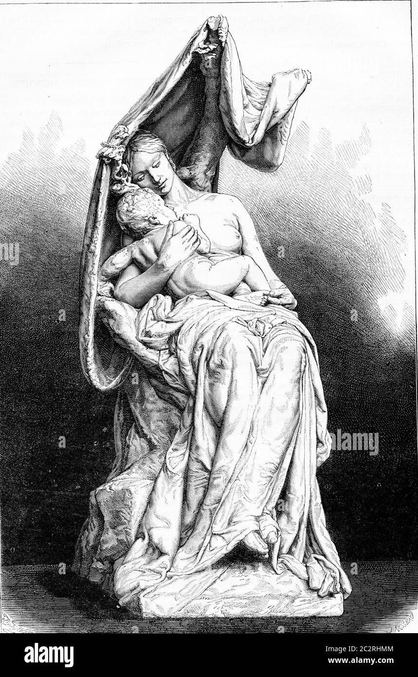Riposo, scultura di Alfred Lenoir, illustrazione d'epoca incisa. Magasin Pittoresque 1882. Foto Stock