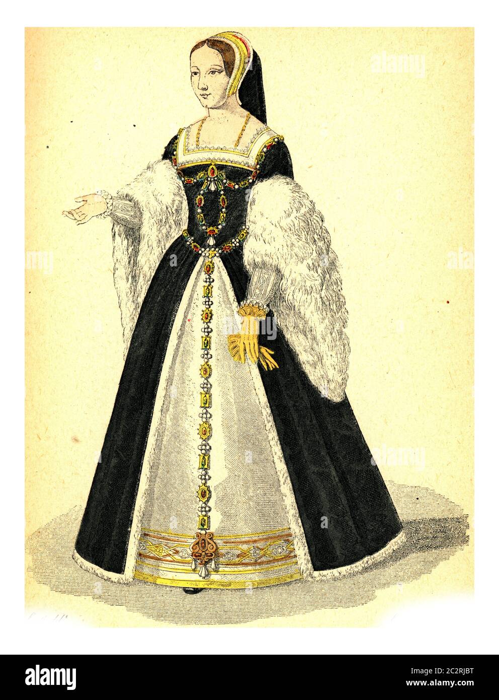 La regina Claude, illustrazione d'epoca incisa. Moda 12 ° al 18 ° secolo da immagine. Foto Stock