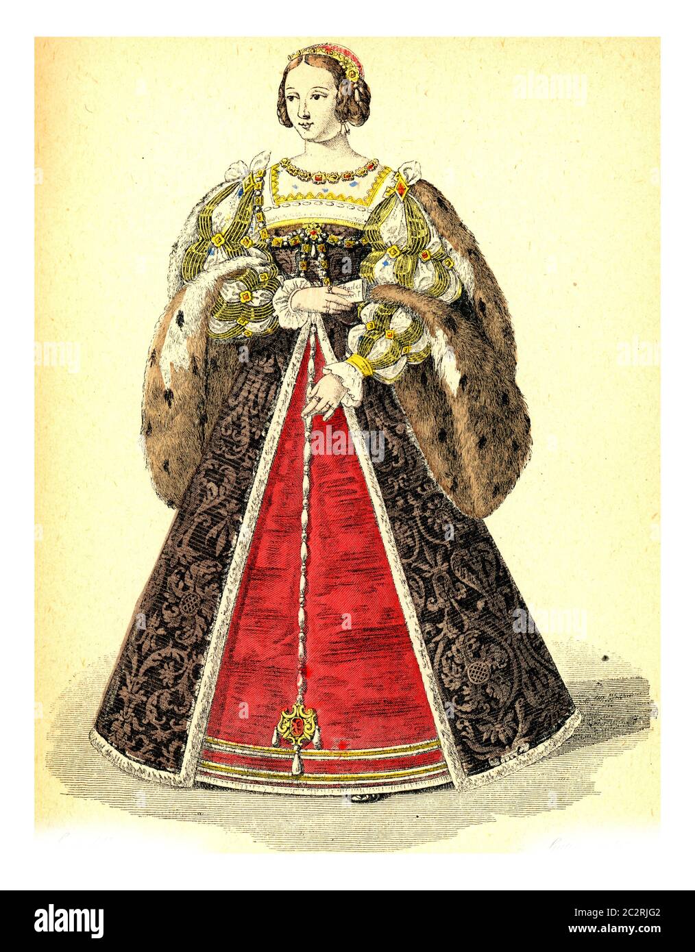 Eleonore d'Austria, illustrazione d'epoca incisa. Moda 12 ° al 18 ° secolo da immagine. Foto Stock