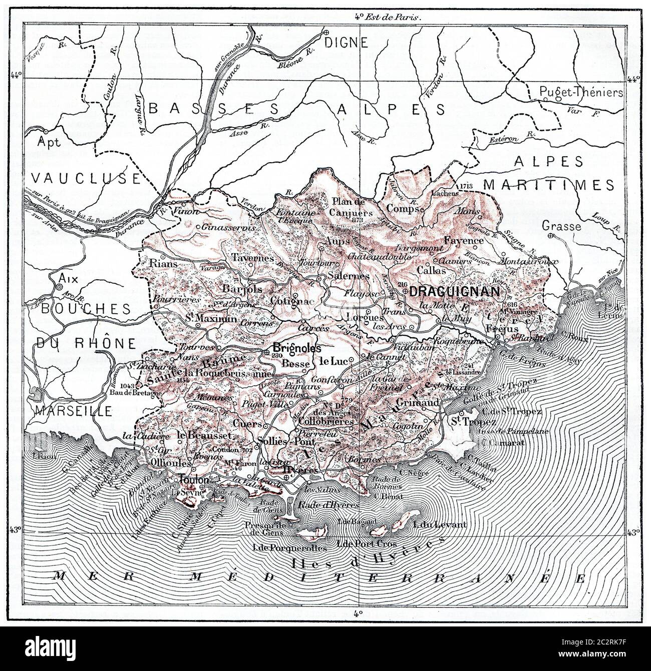 Mappa del dipartimento del Var, annata illustrazione incisa. Dizionario delle parole e delle cose - Larive e Fleury - 1895. Foto Stock