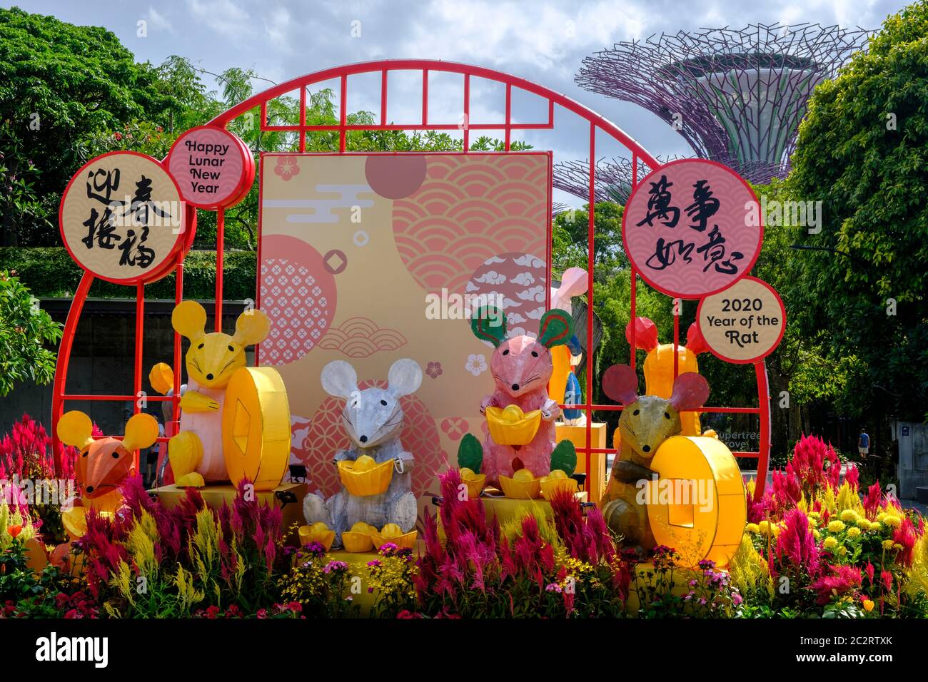 Esposizione cinese di Capodanno per l'anno del Rat nei Giardini della Baia, Singapore, 2020 Foto Stock