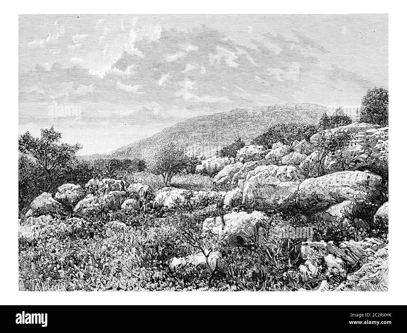 Monte Gerizim in Israele, illustrazione d'epoca incisa. Le Tour du Monde, Travel Journal, 1881 Foto Stock