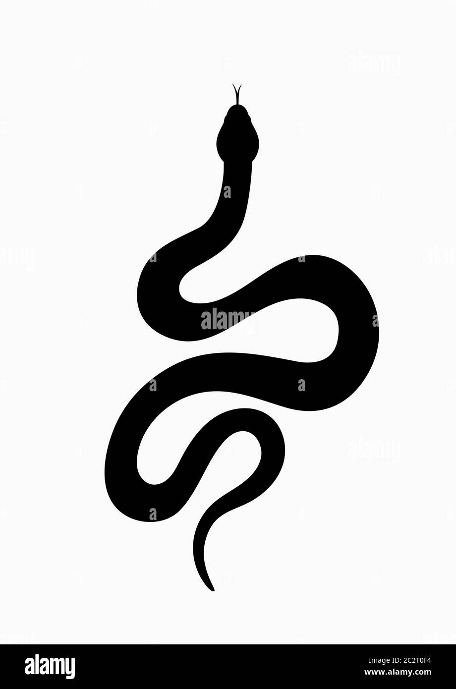 Serpente nero silhouette. Simbolo isolato o icona serpente su sfondo bianco. Segno astratto serpente. Illustrazione vettoriale Foto Stock