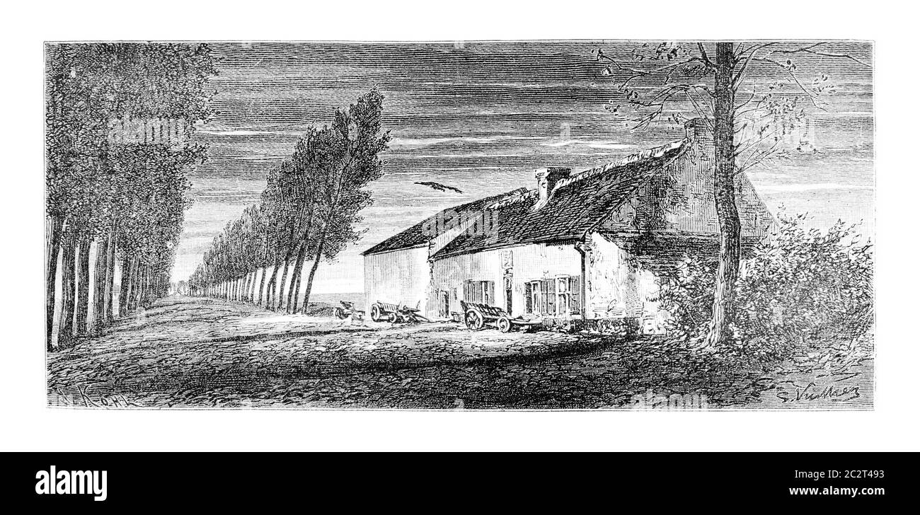 Belle Alliance a sud di Bruxelles, Belgio, disegno di Vuillier basato su una fotografia, illustrazione d'epoca. Le Tour du Monde, Travel Journal, 1881 Foto Stock