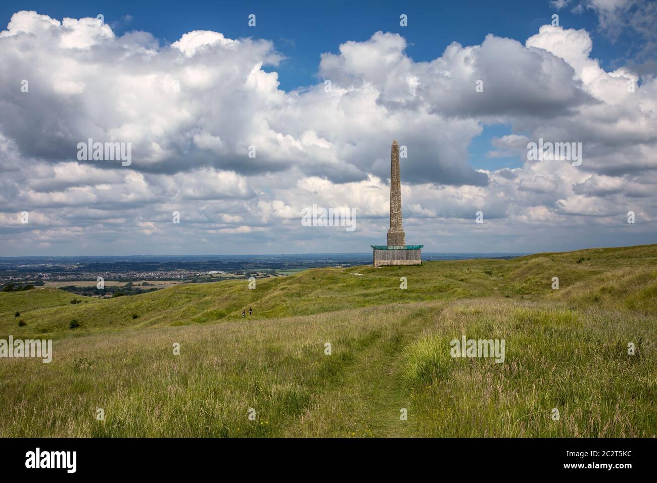 Lansdowne Monument un obelisco di pietra su Cherhill Down, un punto di riferimento del Wiltshire, Cherhill, Wiltshire, Inghilterra, Regno Unito Foto Stock