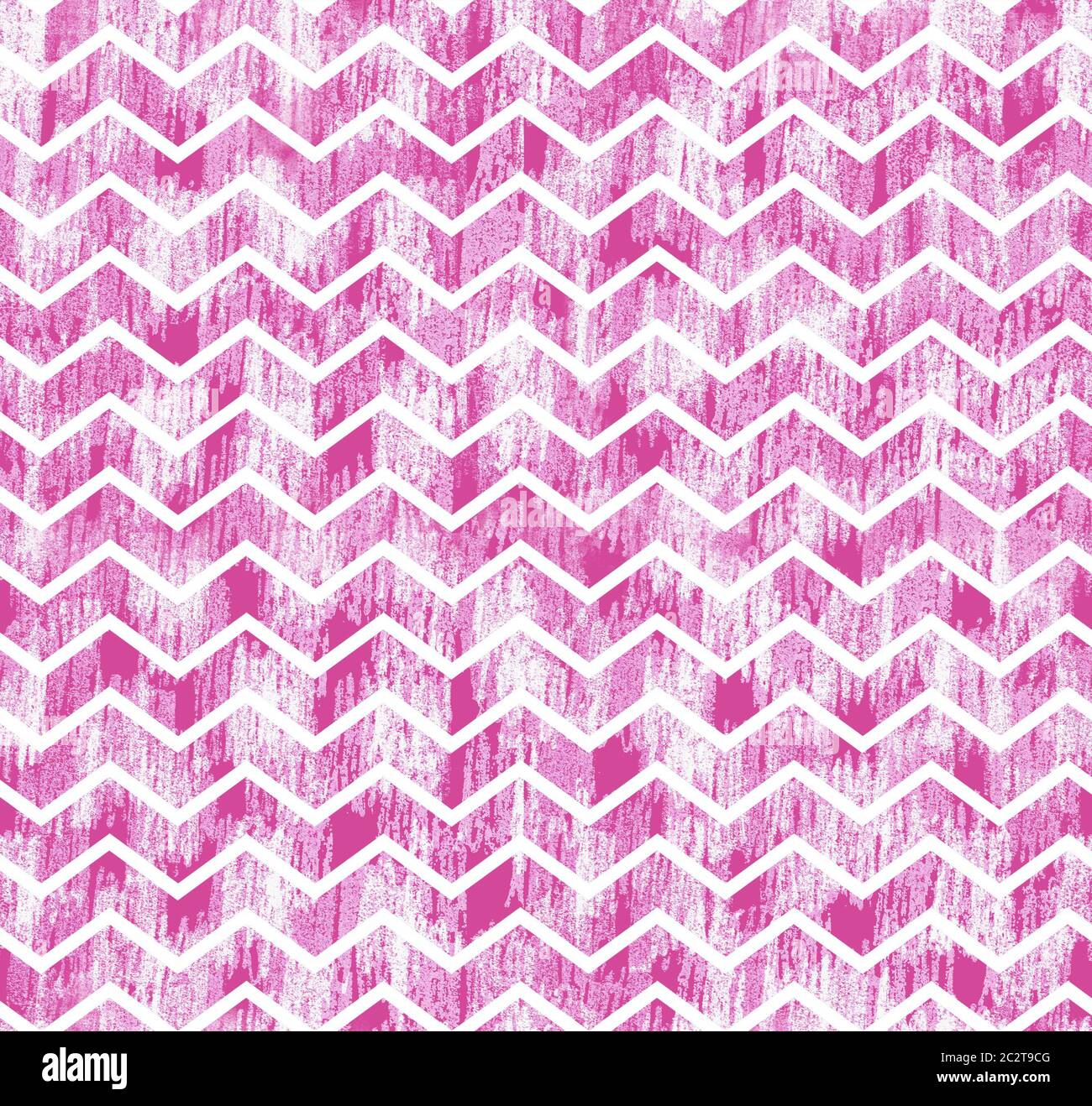 Grunge strisce a zig-zag su sfondo rosa grunge fatto a mano. Rosa tratti bianchi motivo senza cuciture per tessuto, carta da imballaggio, sfondo primavera estate Foto Stock