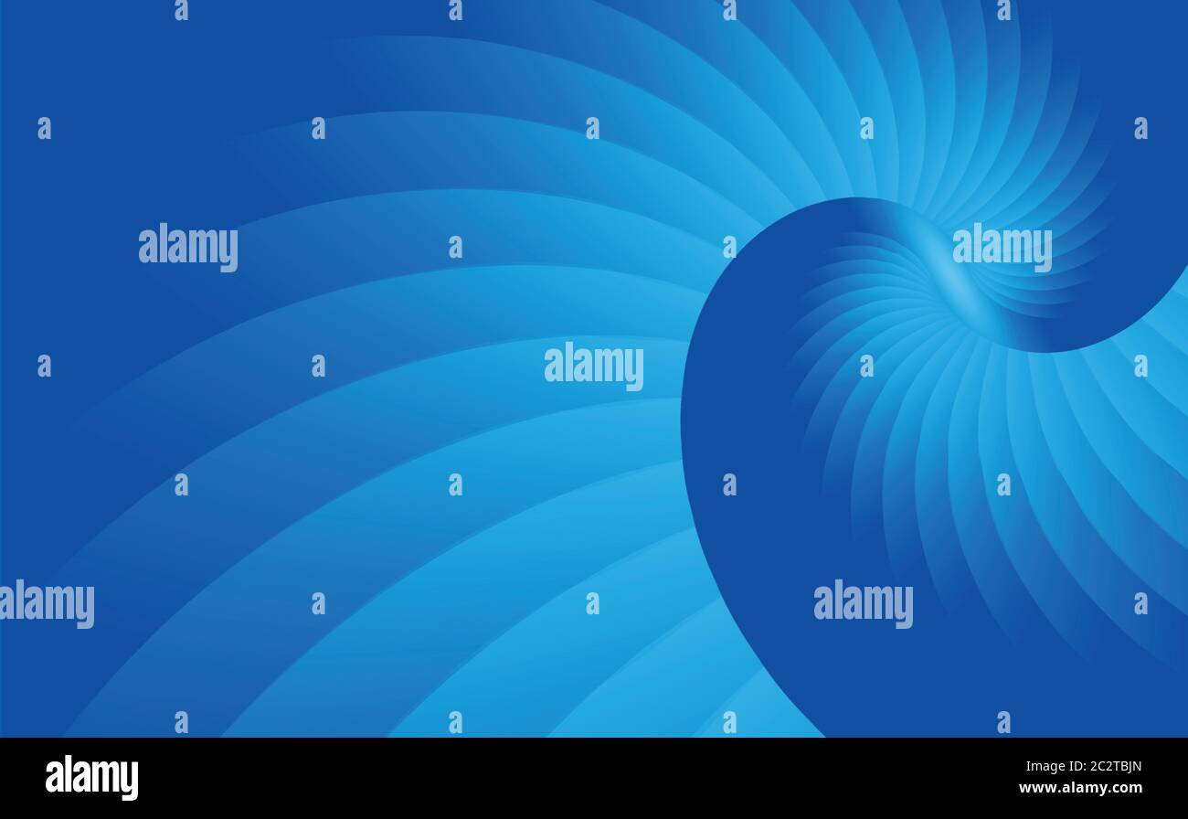 Sfondo astratto blu. Sfumatura blu. Guscio di lumaca stilizzato che riempie il telaio. Illustrazione Vettoriale