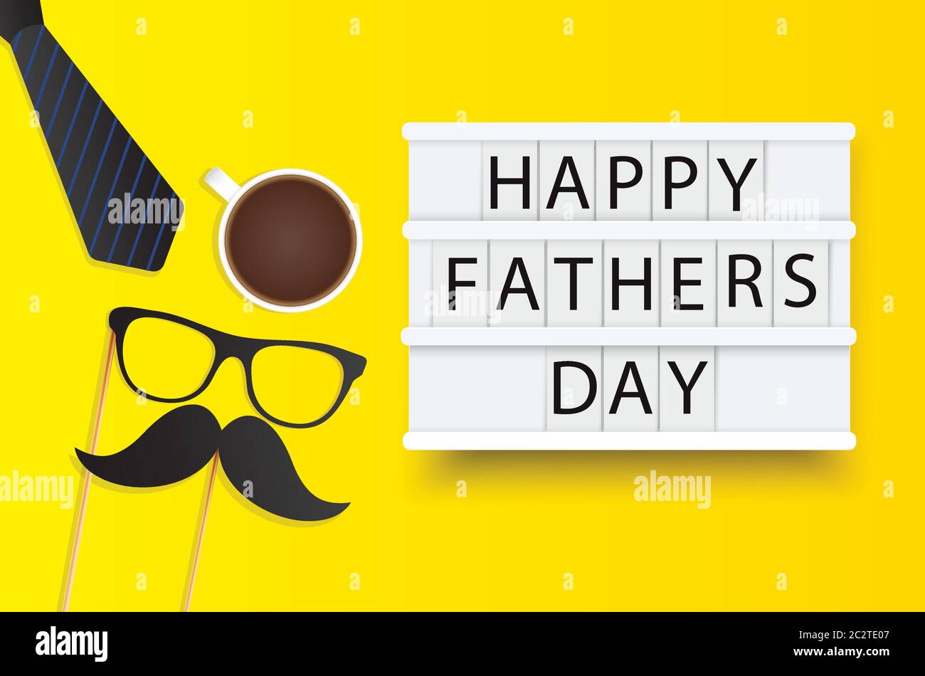 Illustrazione del vettore giorno del padre felice. Light box background.Happy Father Day Card, design per biglietto di auguri, poster, banner.Yellow sfondo. Illustrazione Vettoriale