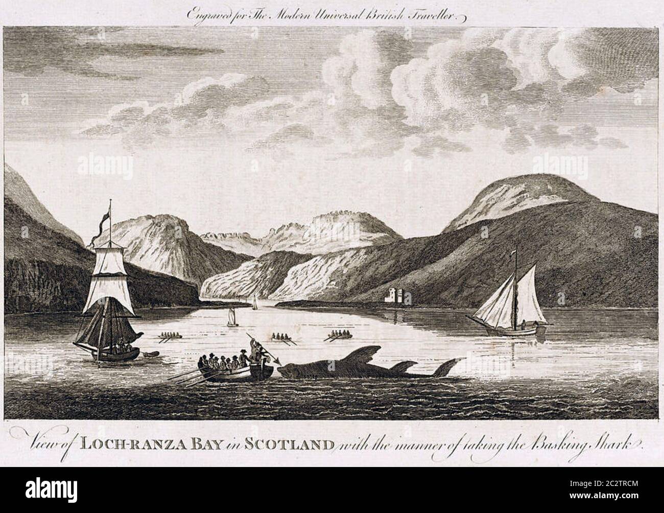 CATTURA SQUALI BALENA al largo di Lochranza, Isola di Arran, Scozia, nel 18 ° secolo Foto Stock