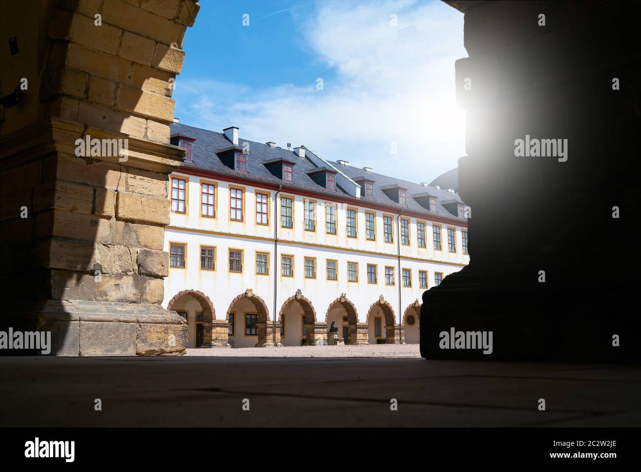 Cortile interno del castello di Friedenstein nella città vecchia di Gotha in Turingia in Germania Foto Stock