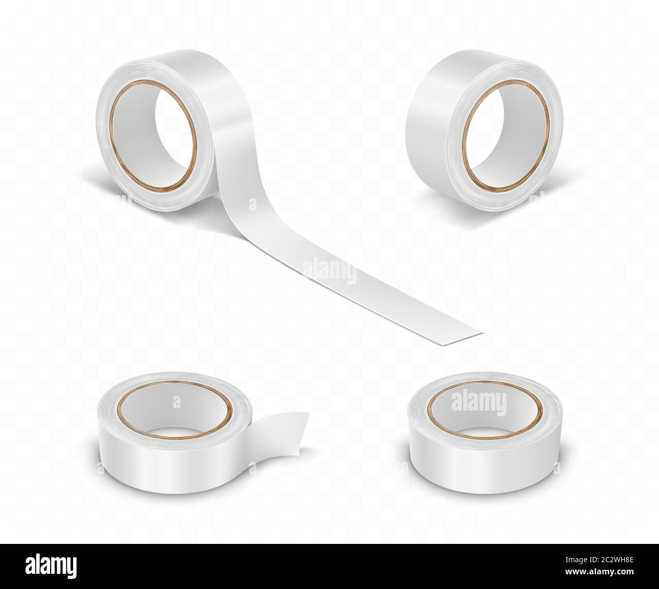 Nastro adesivo a rullo per condotti bianchi immagine vettoriale realistica isolata su sfondo trasparente. Forniture per ufficio e per la casa, autosellot per costruzioni Illustrazione Vettoriale