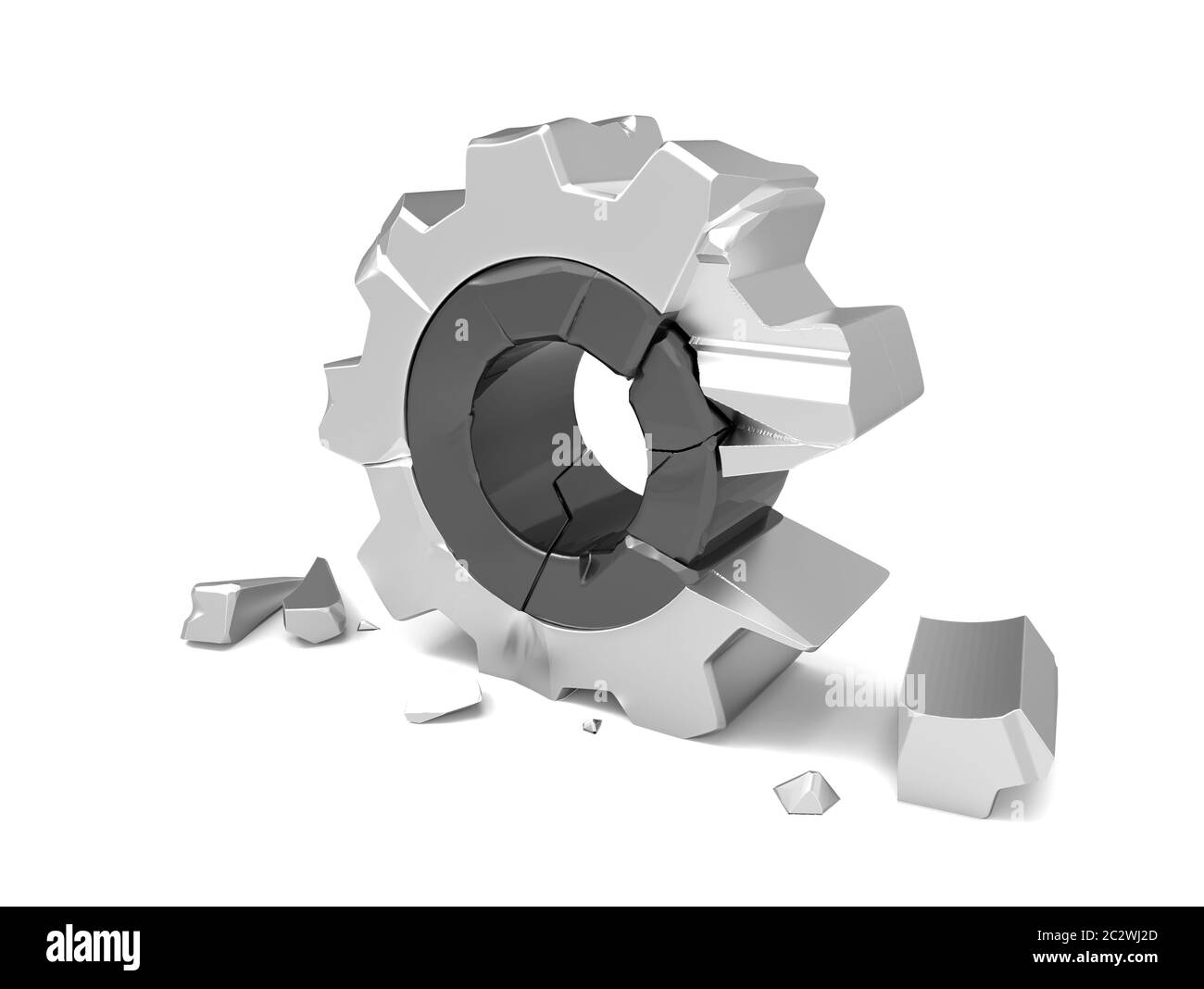 3d rotto ingranaggio isolato su bianco Foto Stock