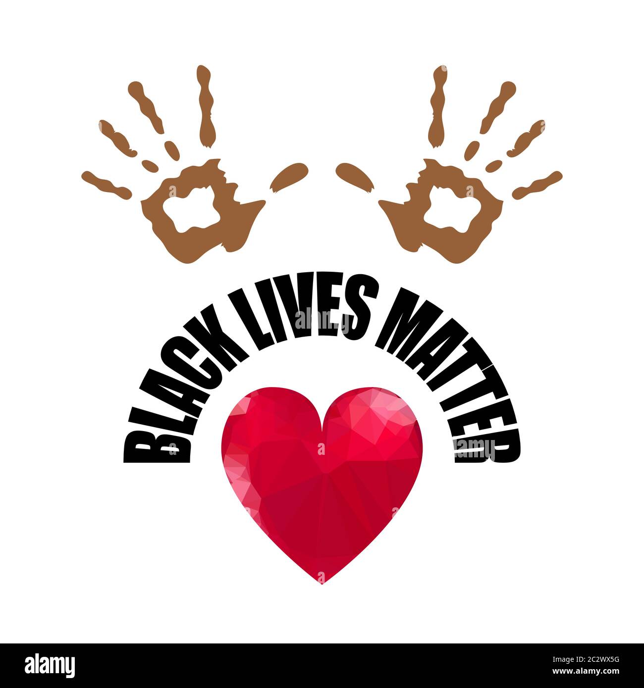 Black Lives Matter Banner con cuore rosso per protesta su sfondo bianco Foto Stock