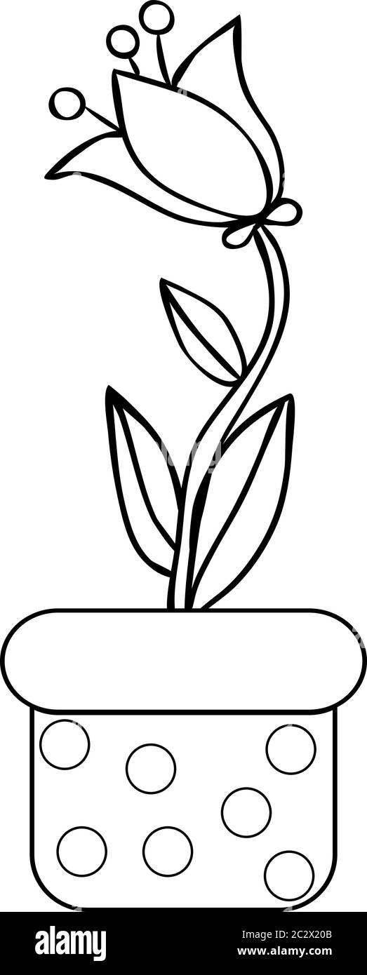 fiore in una pentola, libro da colorare Illustrazione Vettoriale