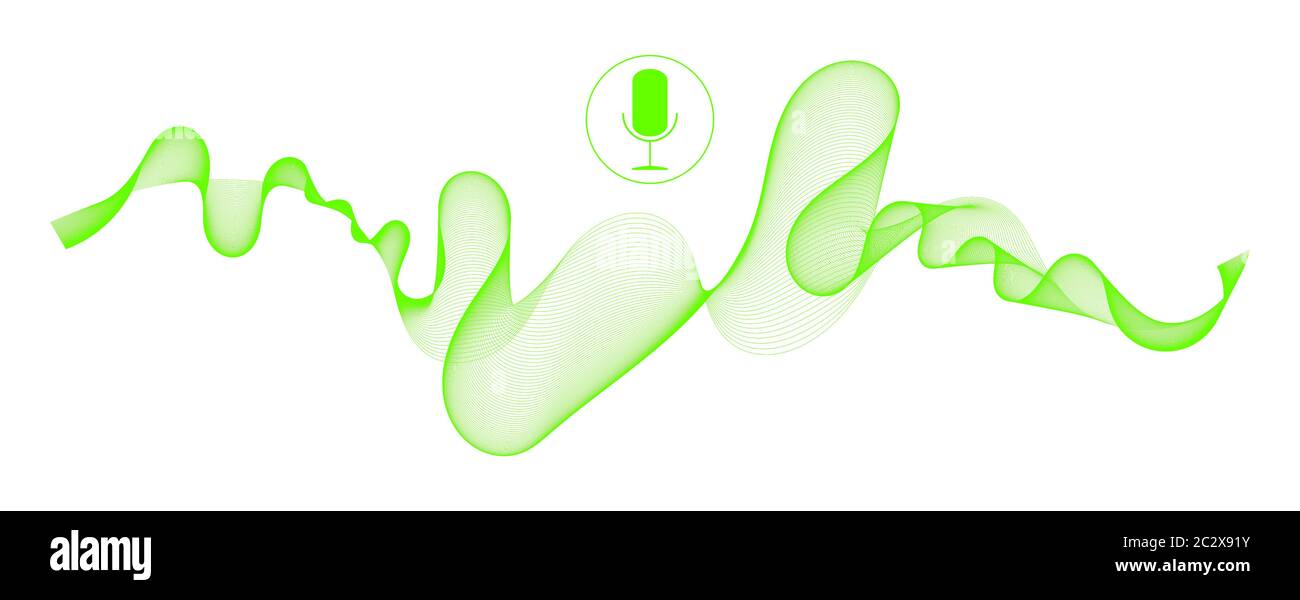 Riconoscimento vocale verde con microfono e onde sonore - illustrazione Foto Stock