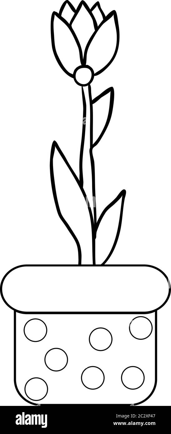 vettore, fiore isolato in una pentola, libro da colorare Illustrazione Vettoriale
